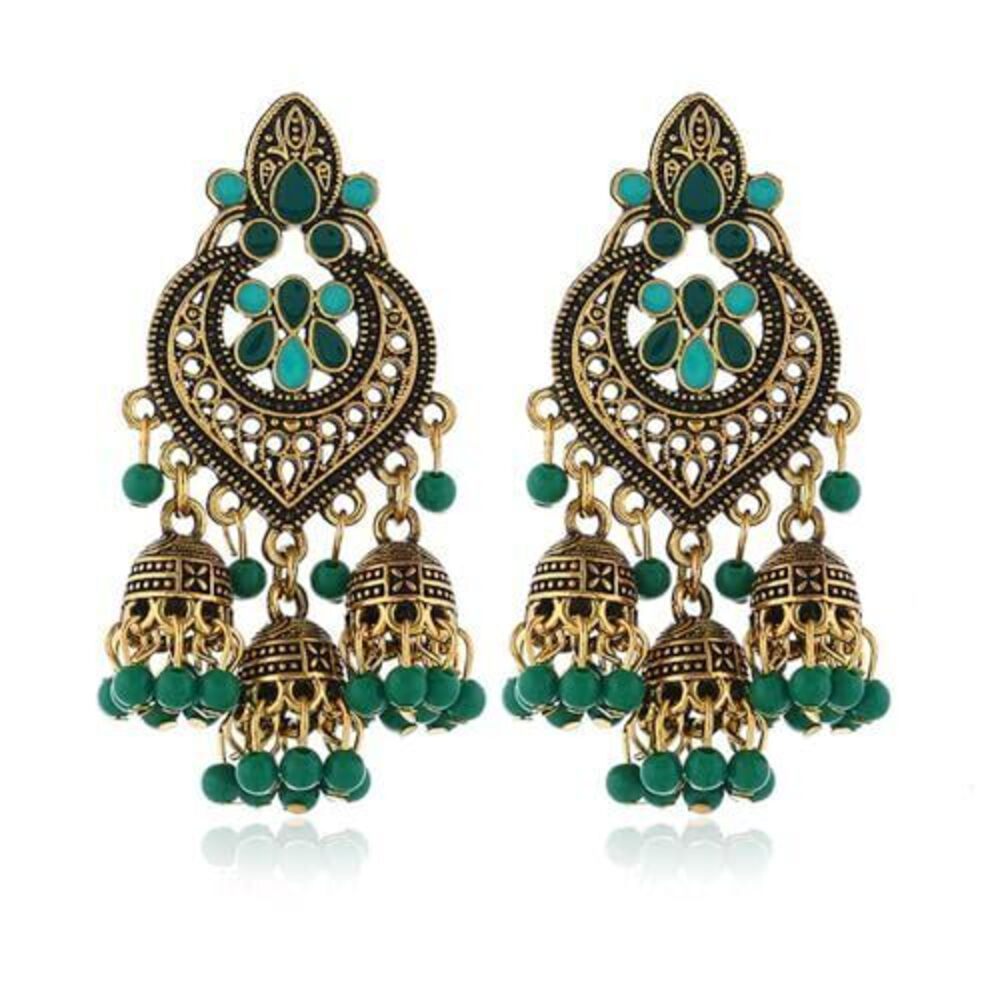 5878 Boho Chandellier Jhumka Statement Dangle Earrings Vintage Large Flower